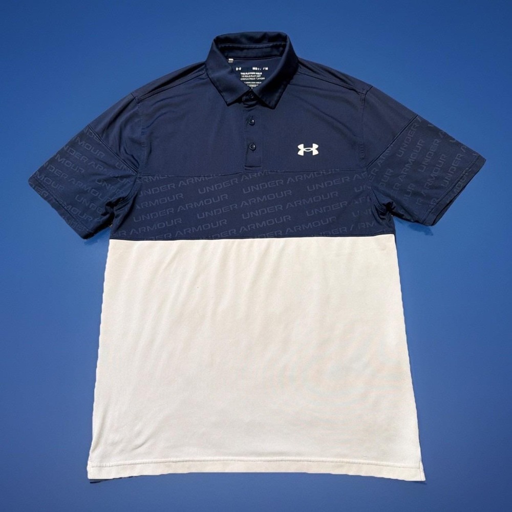 Under Armour The Playoff Polo Shirt Mens Medium Blue Color Block Stretch Golf